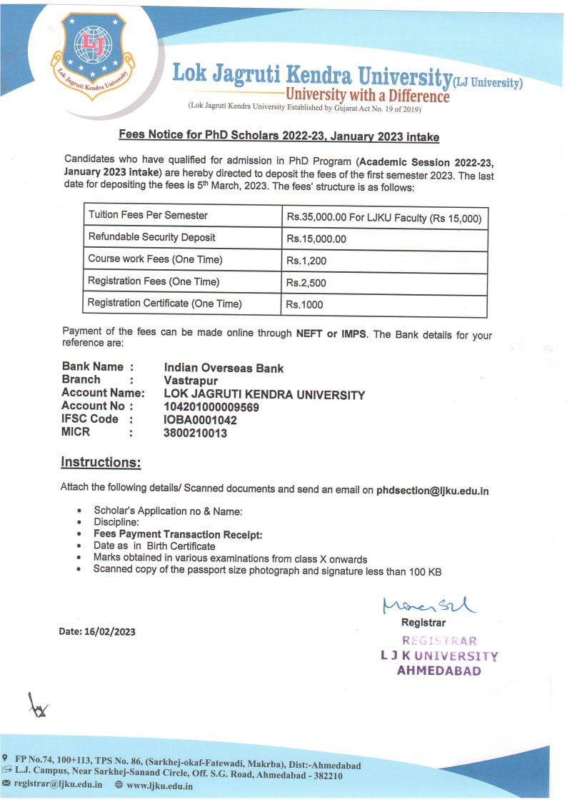 Phd Fees Notice 2023