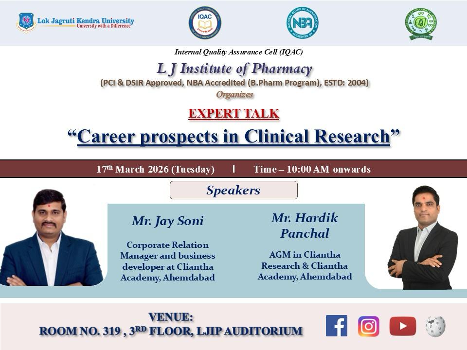 Expert lecture on Career Prospects in Clinical Research