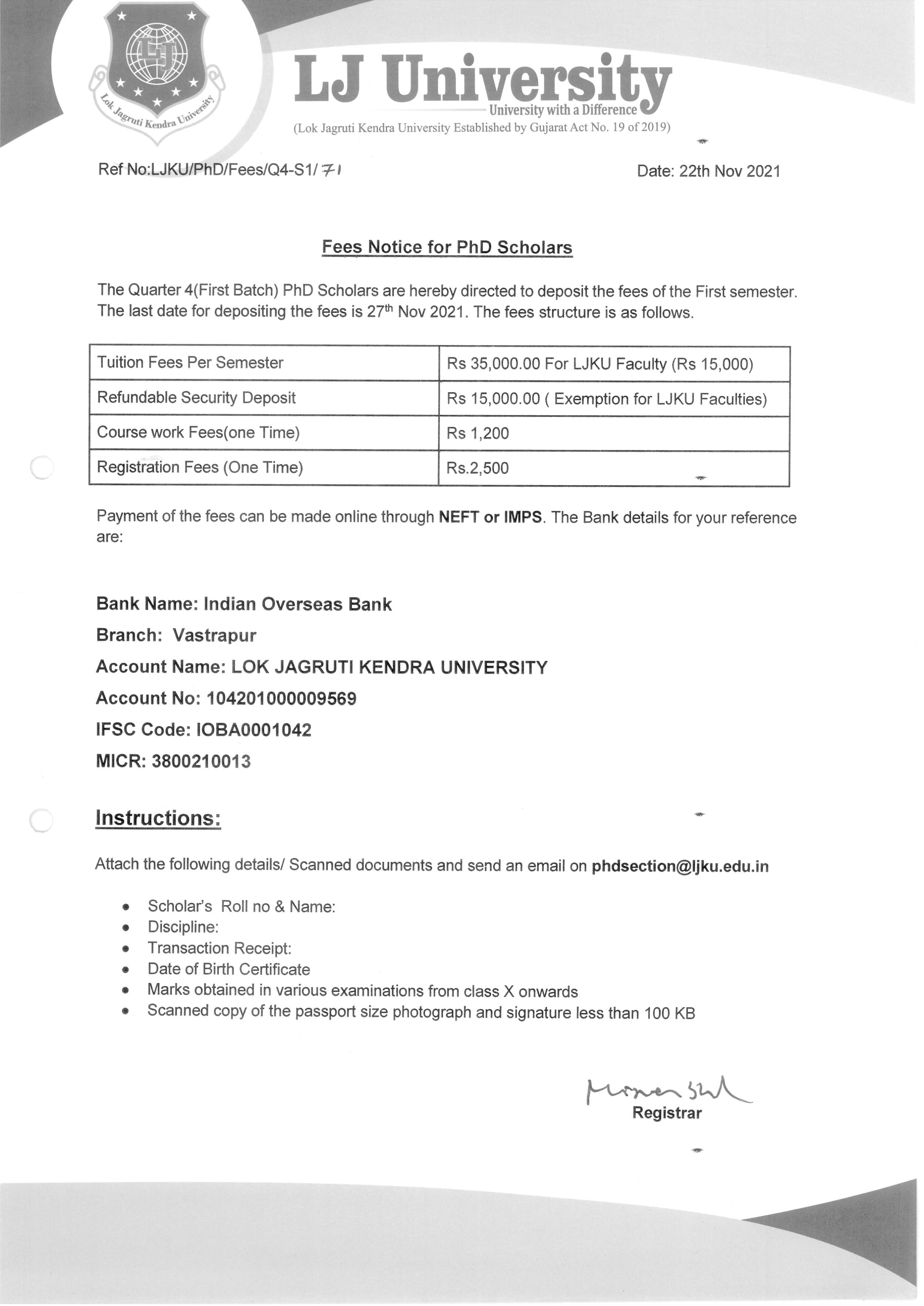 PhD Fee Payment Notification